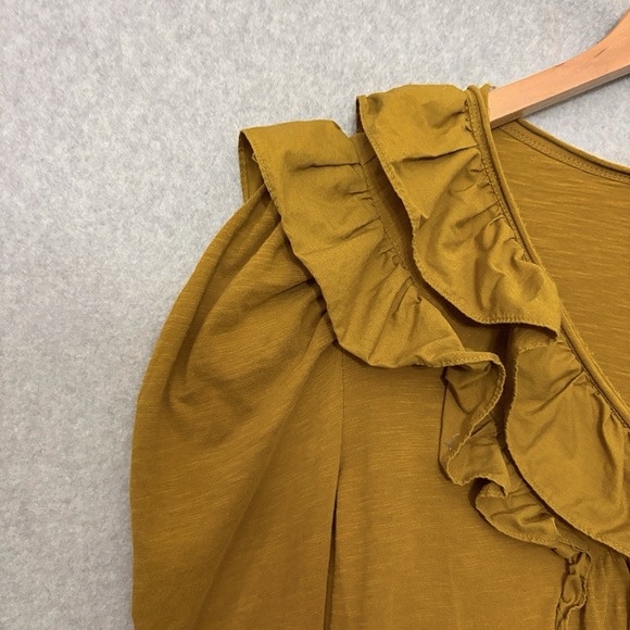 Anthropologie Top Size Large Ruffled Down V-Neck Shirt Ruffle Blouse‎ Holly Gold - Picture 5 of 8
